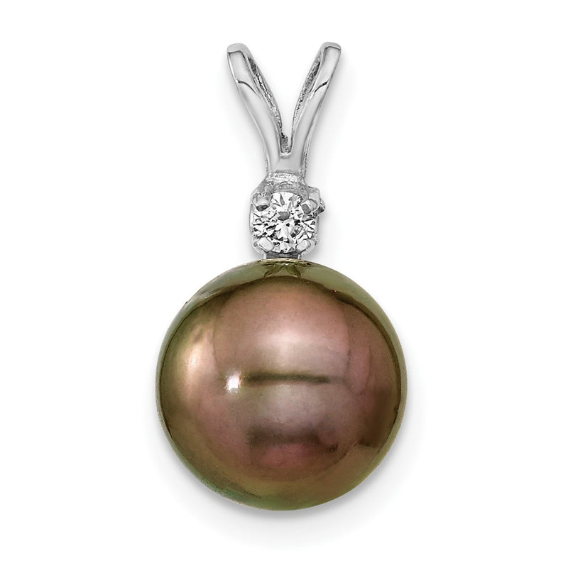 14k WG 9 10mm Round Saltwater Cultured Tahitian Pearl .05ct Dia. Pendant