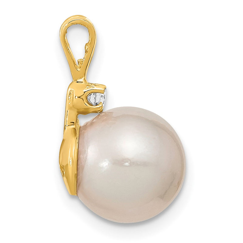 14k 9 10mm White Saltwater Culutured South Sea Pearl .05ct Diamond Pendant