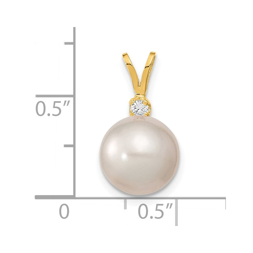 14k 9 10mm White Saltwater Culutured South Sea Pearl .05ct Diamond Pendant