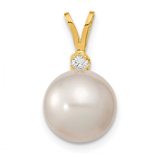 14k 9 10mm White Saltwater Culutured South Sea Pearl .05ct Diamond Pendant