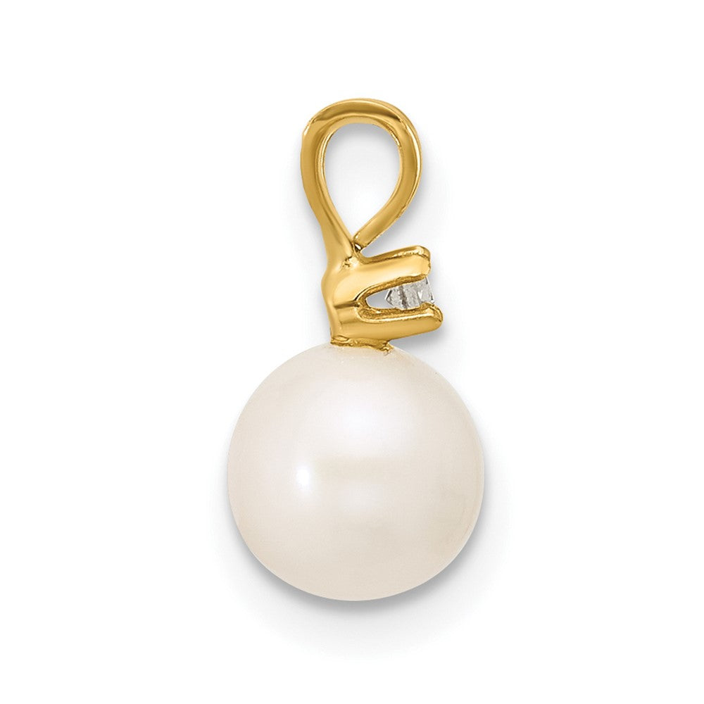 14k 6 7mm Round White Freshwater Cultured Pearl Diamond Pendant