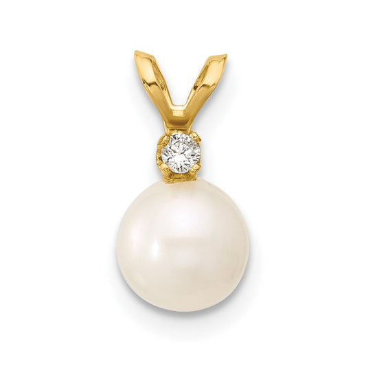 14k 6 7mm Round White Freshwater Cultured Pearl Diamond Pendant