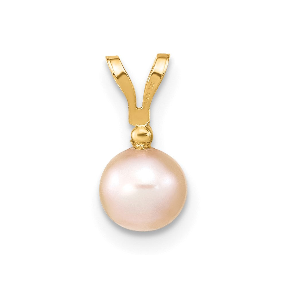 14k 5 6mm Round Pink Freshwater Cultured Pearl Diamond Pendant