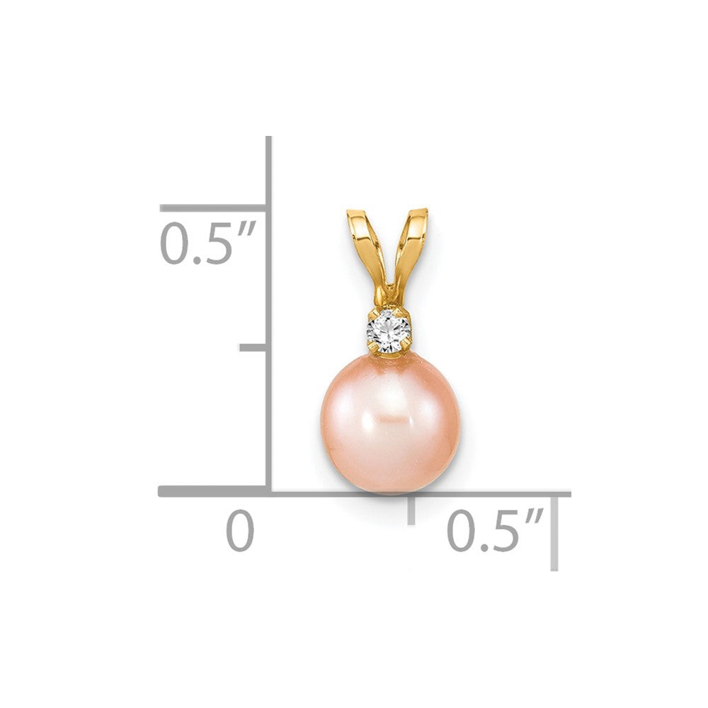 14k 6 7mm Round Pink Freshwater Cultured Pearl Diamond Pendant