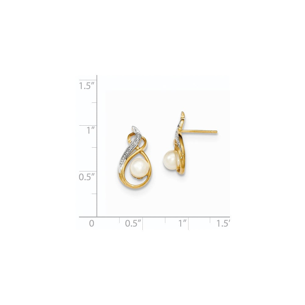 14k 5 6mm FW Cultured Pearl and Diamond with Rhodium Accents Post Ear
