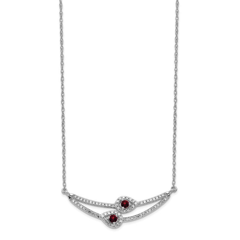 14k White Gold Diamond & Garnet Necklace