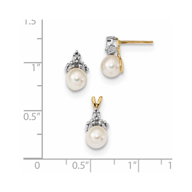 14k 5 6mm White Round FWC Pearl .09ct Diamond Earring/Pendant Set