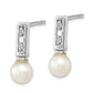 14K White Gold 3 4mm White Round FWC Pearl .02ct Diamond Post Earrings
