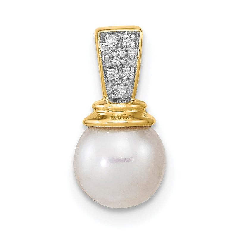 14K 6 7mm Freshwater Cultured Pearl and Diamond Polished Pendant