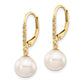 14k 8 9mm White Round FWC Pearl .05ct Diamond Leverback Earrings