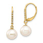 14k 8 9mm White Round FWC Pearl .05ct Diamond Leverback Earrings