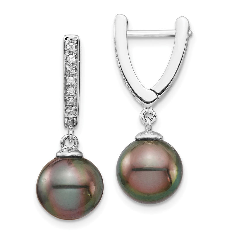 14K WG 9 10mm Round Saltwater Cultured Tahitian Pearl Diam Dangle Earrings