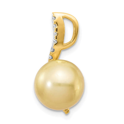 14K 10 11mm Golden Saltwater Cultured South Sea Pearl .125ct Dia Pendant