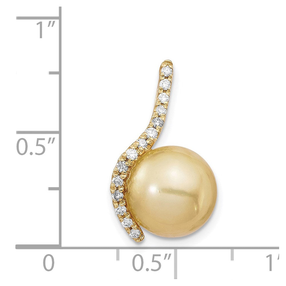14K 10 11mm Golden Saltwater Cultured South Sea Pearl .125ct Dia Pendant