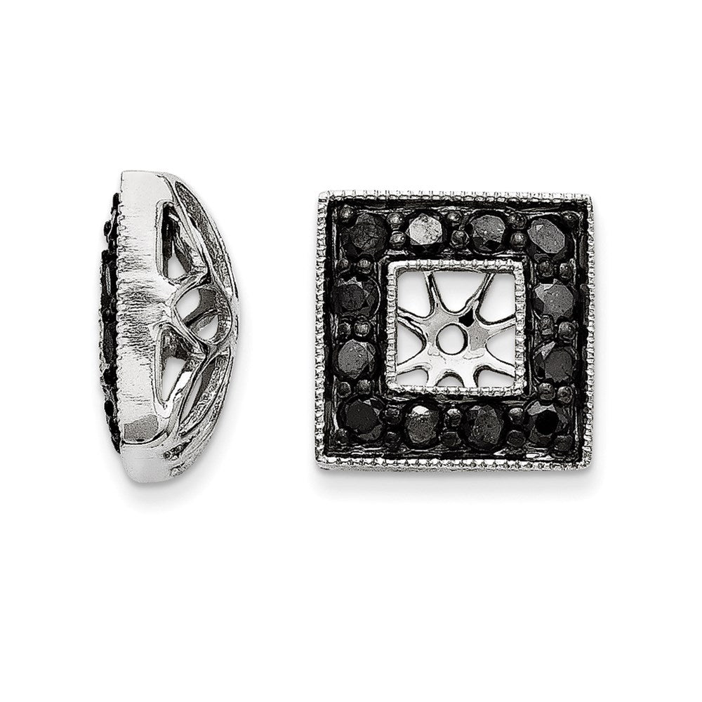 14K White Gold Black Diamond Square Jacket Earrings