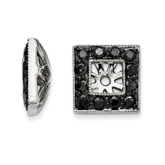 14K White Gold Black Diamond Square Jacket Earrings