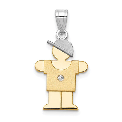 14k Two tone AAA Diamond kid pendant