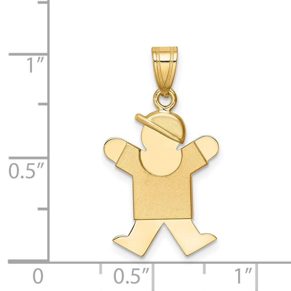 14k Yellow Gold Solid Engravable Boy w/ Hat on Right Charm