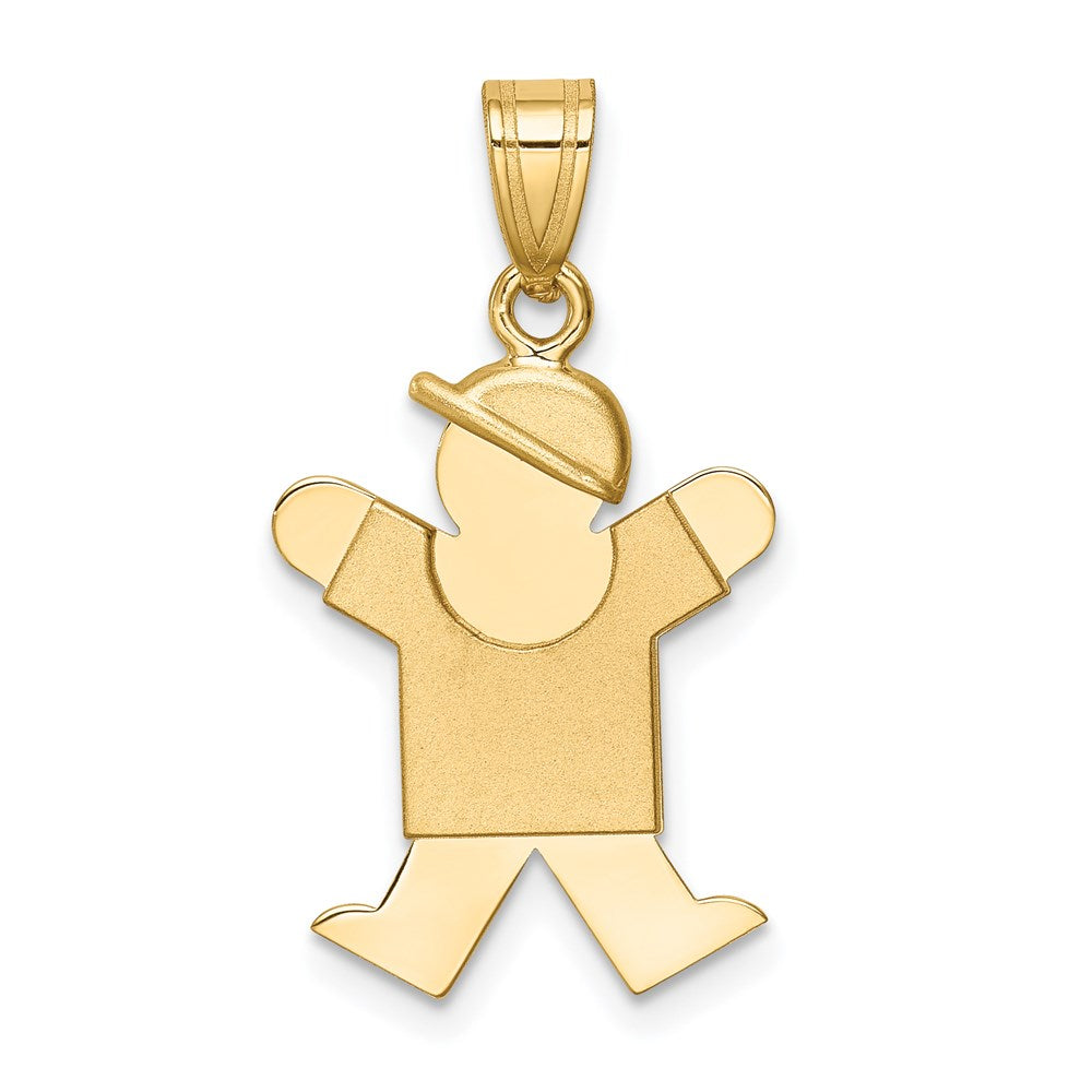 14k Yellow Gold Solid Engravable Boy w/ Hat on Right Charm