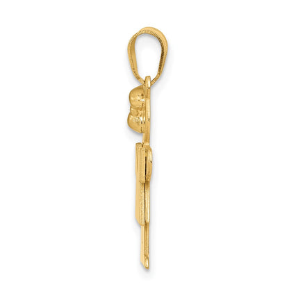 14k Yellow Gold Solid Engravable Girl w/ Bow on Left Charm
