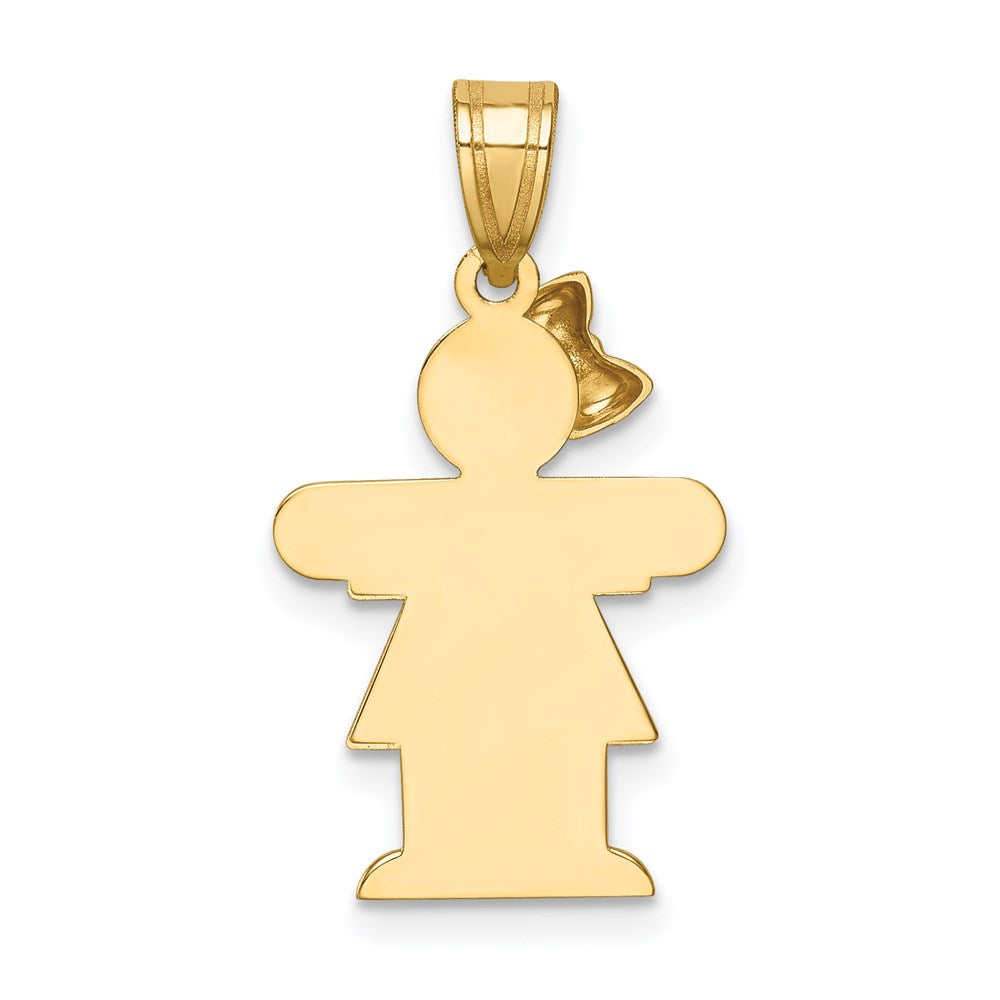 14k Yellow Gold Solid Engravable Girl w/ Bow on Left Charm