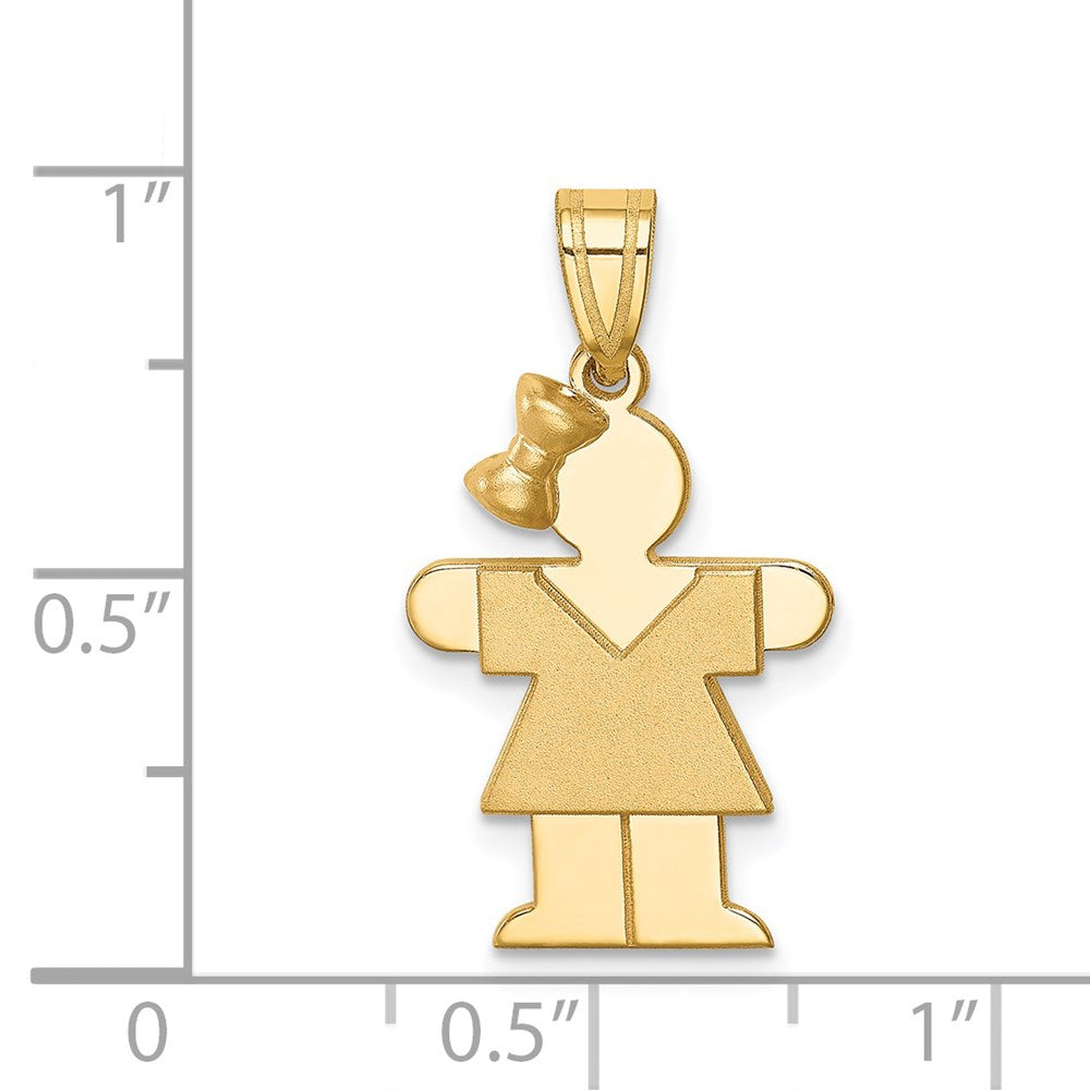 14k Yellow Gold Solid Engravable Girl w/ Bow on Left Charm