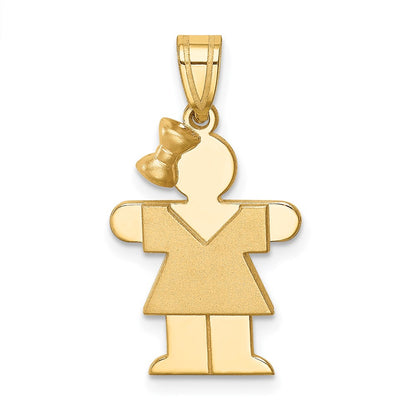 14k Yellow Gold Solid Engravable Girl w/ Bow on Left Charm