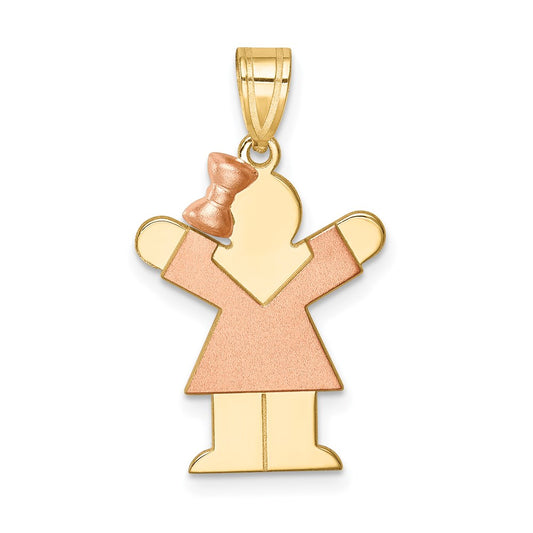 14k Two-tone Gold Two-tone Gold Small Girl w/ Bow on Left Engravable Charm