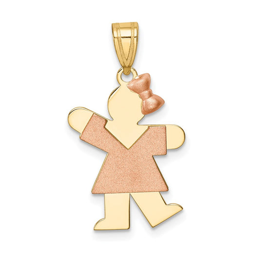 14k Two-tone Gold Two-tone Gold Small Girl w/ Bow on Right Engravable Charm