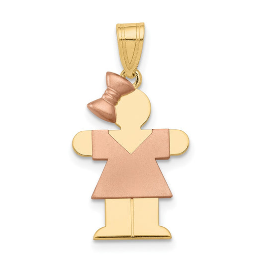 14k Two-tone Gold Two-tone Gold Small Girl w/ Bow on Left Engravable Charm