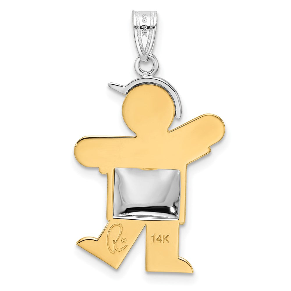 14k Two-tone Gold Two-tone Gold Puffed Boy w/Hat on Left Engravable Charm
