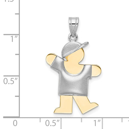 14k Two-tone Gold Two-tone Gold Puffed Boy w/Hat on Left Engravable Charm