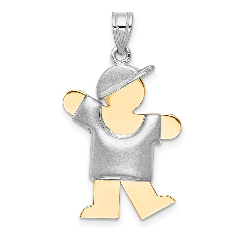 14k Two-tone Gold Two-tone Gold Puffed Boy w/Hat on Left Engravable Charm