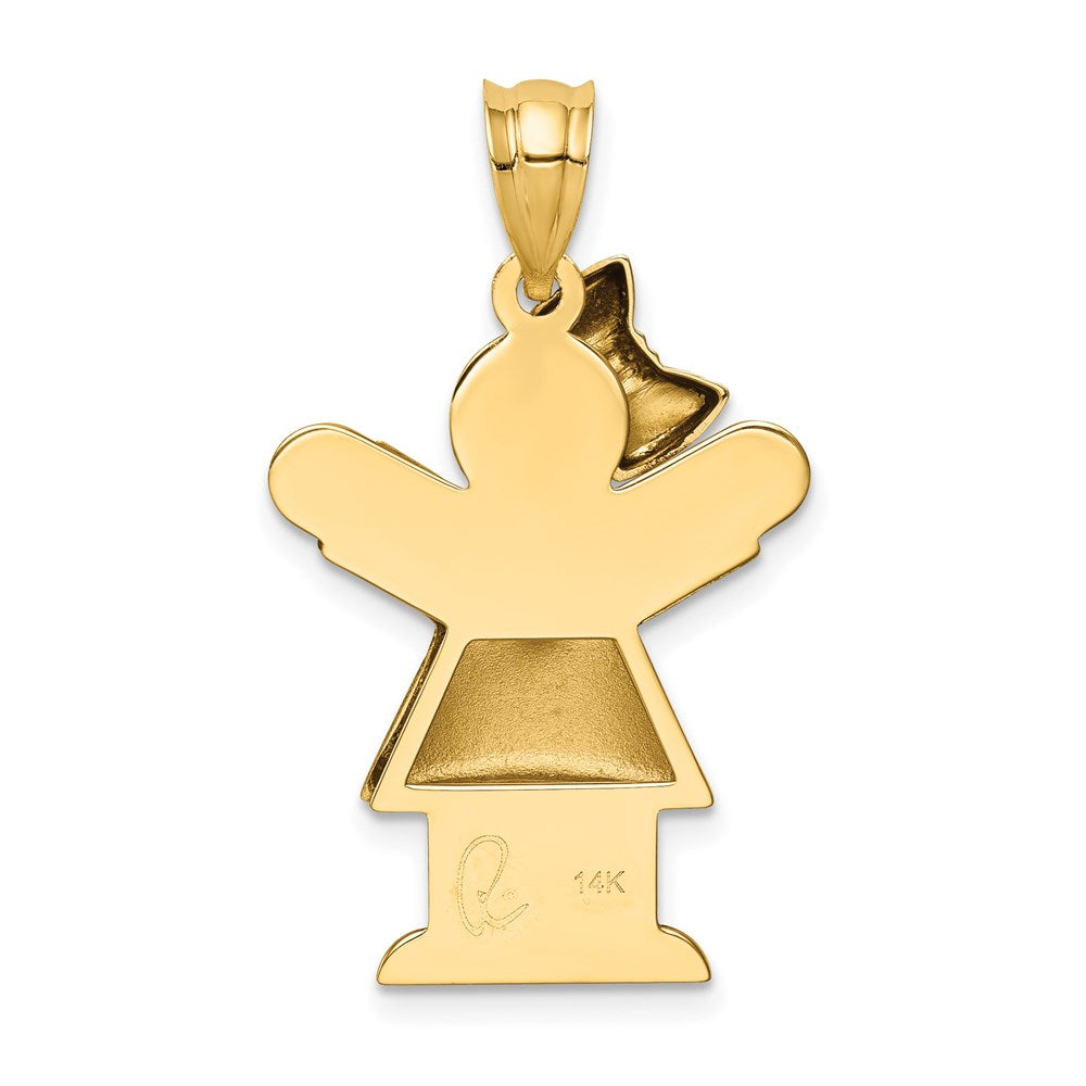 14k Yellow Gold Puffed Girl w/Bow on Left Engravable Charm