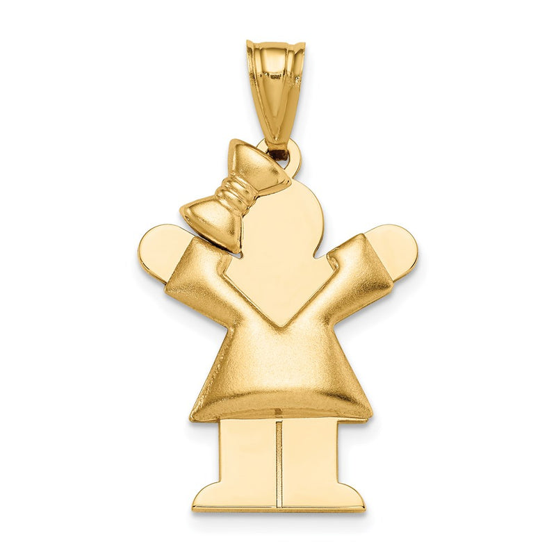 14k Yellow Gold Puffed Girl w/Bow on Left Engravable Charm