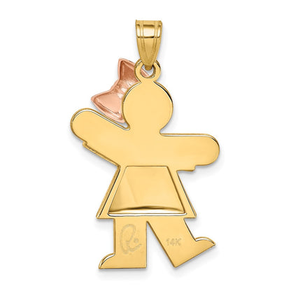 14k Two-tone Gold Two-tone Gold Puffed Girl with Bow on Right Engravable Charm