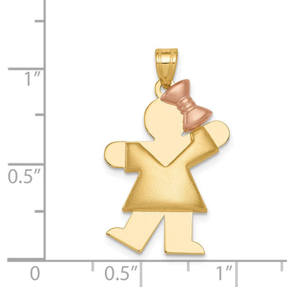 14k Two-tone Gold Two-tone Gold Puffed Girl with Bow on Right Engravable Charm