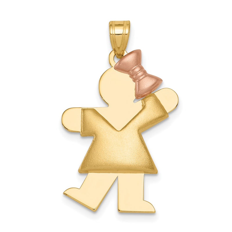 14k Two-tone Gold Two-tone Gold Puffed Girl with Bow on Right Engravable Charm