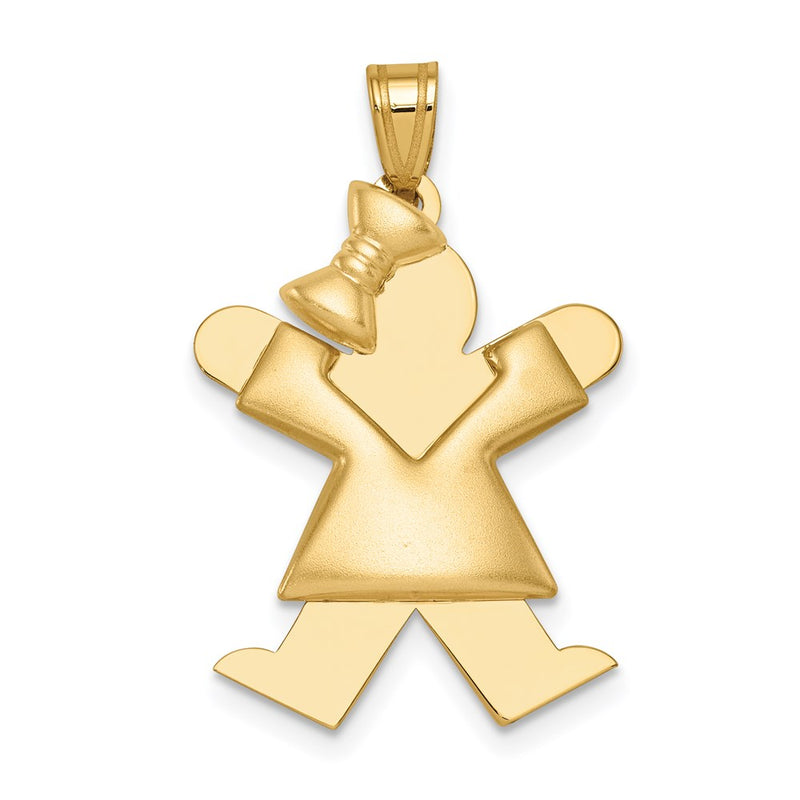 14k Yellow Gold Puffed Girl w/Bow on Left Engravable Charm
