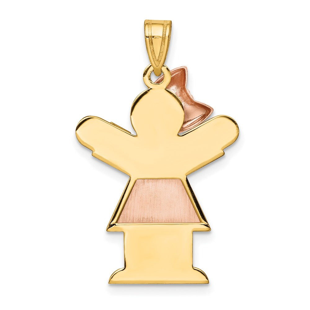 14k Two-tone Gold Two-tone Gold Large Girl w/Bow on Left Engravable Charm