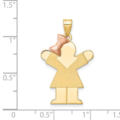14k Two-tone Gold Two-tone Gold Large Girl w/Bow on Left Engravable Charm