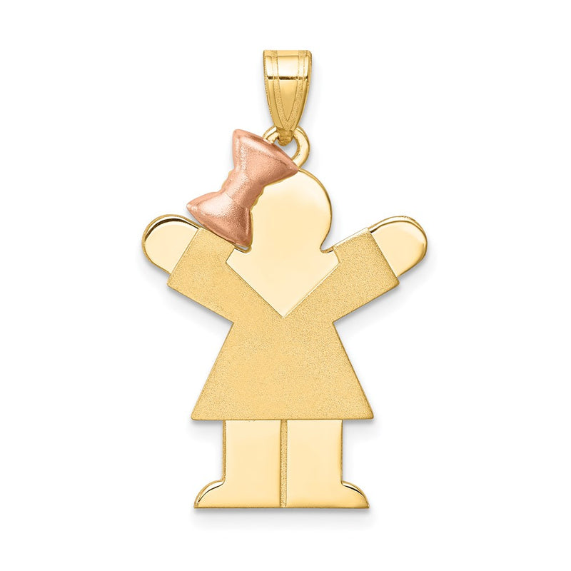 14k Two-tone Gold Two-tone Gold Large Girl w/Bow on Left Engravable Charm