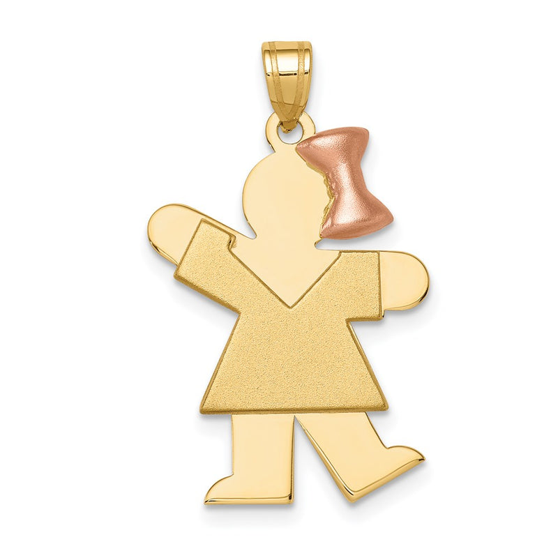 14k Two-tone Gold Two-tone Gold Large Girl w/Bow on Right Engravable Charm