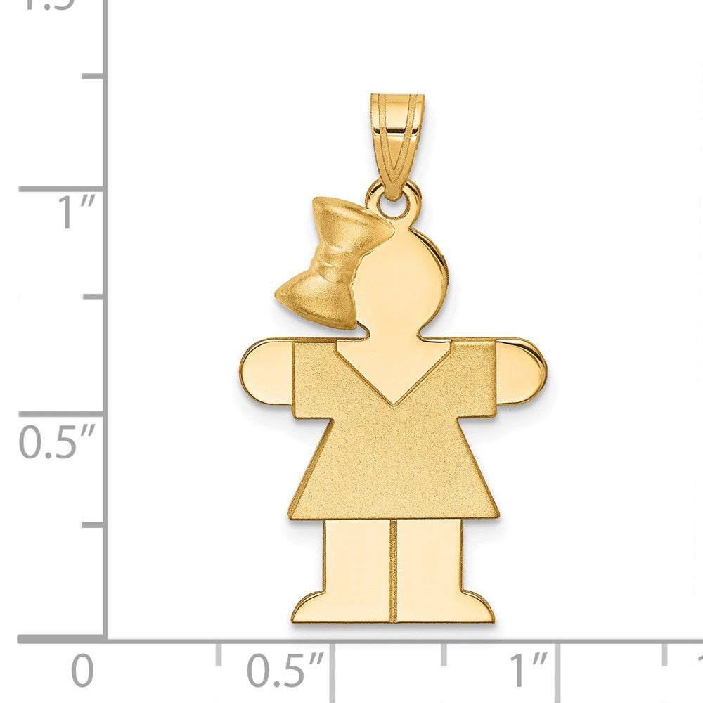 14k Yellow Gold Solid Engravable Girl w/Bow on Left Charm