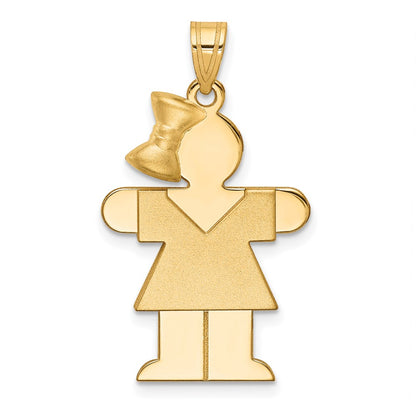 14k Yellow Gold Solid Engravable Girl w/Bow on Left Charm