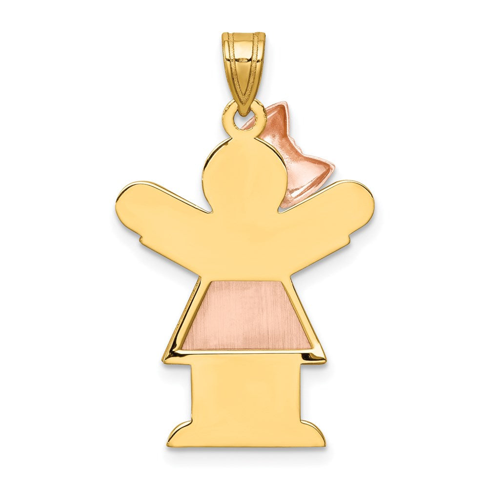 14k Two-tone Gold Two-tone Gold Large Girl w/Bow on Left Engravable Charm