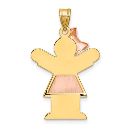 14k Two-tone Gold Two-tone Gold Large Girl w/Bow on Left Engravable Charm