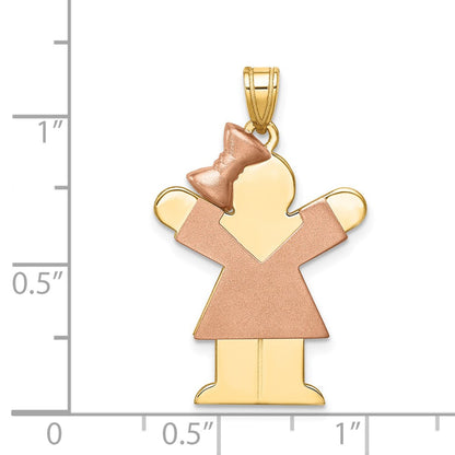 14k Two-tone Gold Two-tone Gold Large Girl w/Bow on Left Engravable Charm