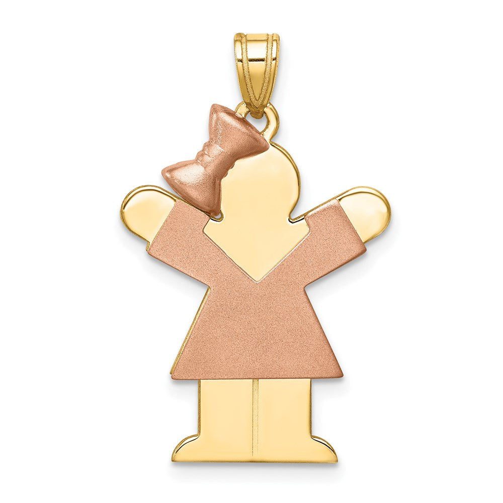 14k Two-tone Gold Two-tone Gold Large Girl w/Bow on Left Engravable Charm