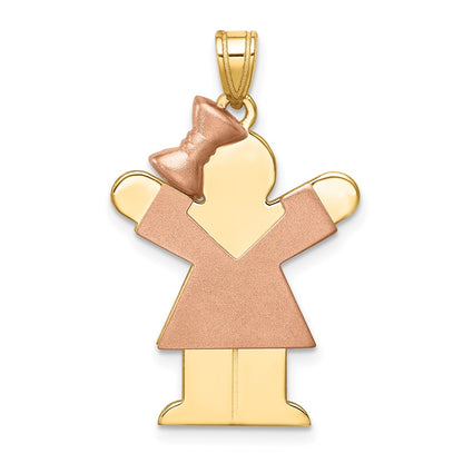 14k Two-tone Gold Two-tone Gold Large Girl w/Bow on Left Engravable Charm